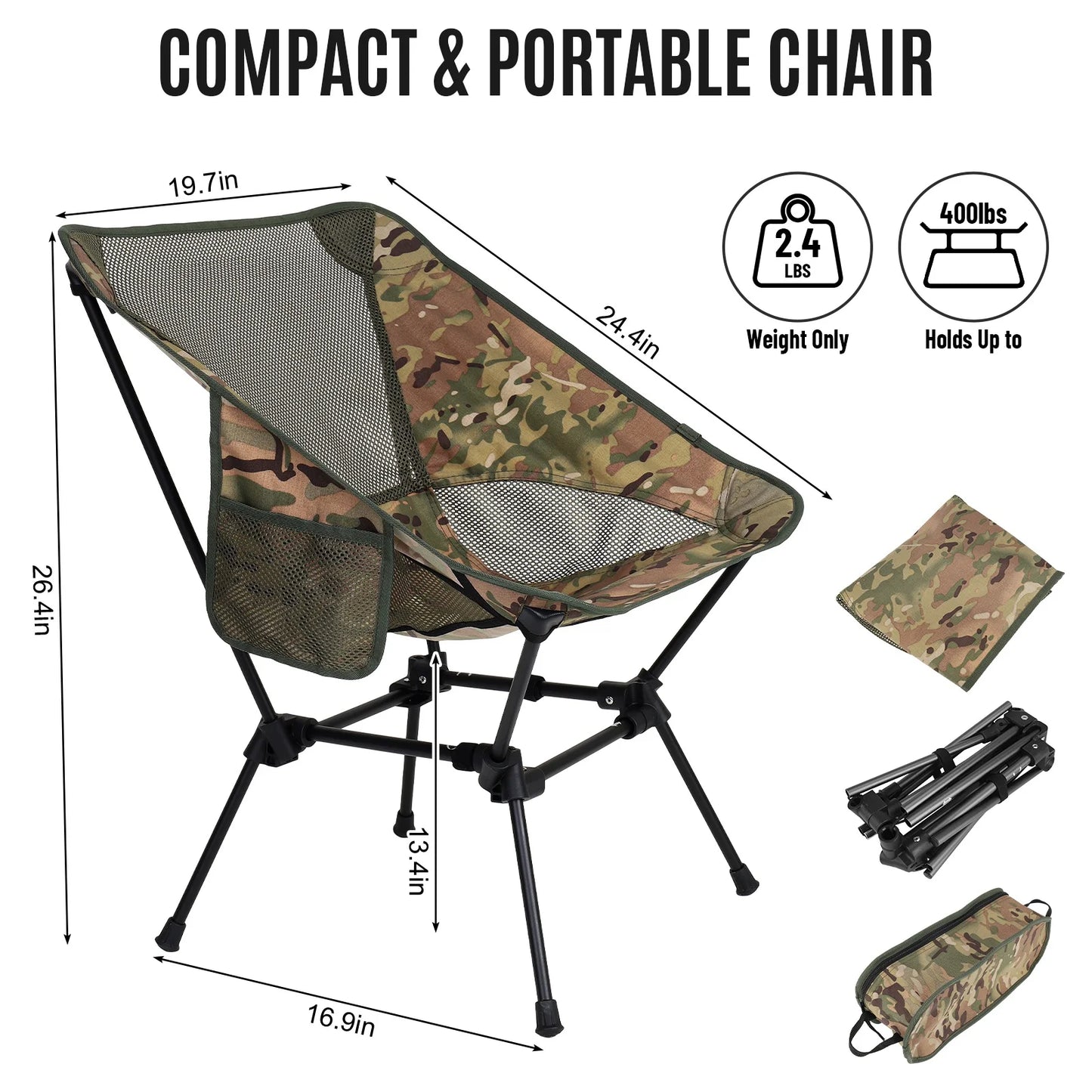 Lightweight Backpack Camping Chair, Compact Backpacking Chair Folding Camping Chair with Side Pockets, Portable Camping Chair Heavy Duty for Hiking Camping Fishing(Camouflage)