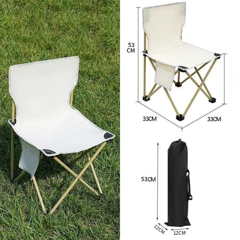 Foldable Outdoor Camping Chair with Side Pocket – Portable Oxford Cloth Picnic & Beach Chair for Fishing and Relaxation